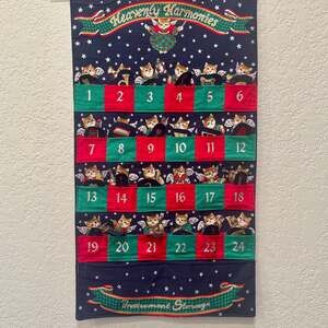 Heavenly Harmonies Musical Cat Angel Fabric Advent Calendar with Wooden Rod